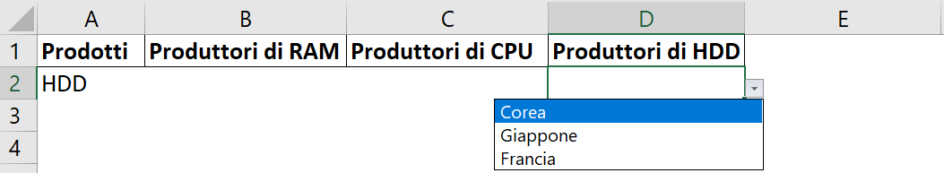 Excel Elenco a discesa concatenato