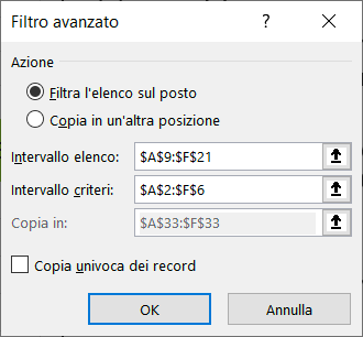 Excel Filtro avanzato