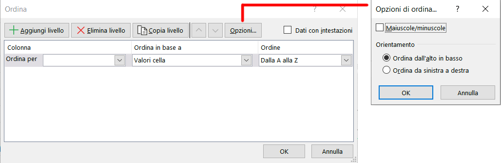 Excel Ordinamento personalizzato