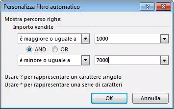 Excel Filtro automatico AND e Or