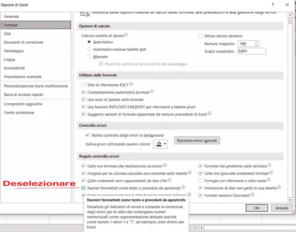 Excel Numeri formattati come testo o preceduti da apostrofo