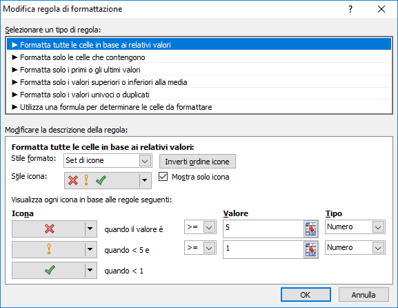 Excel Formattazione condizionale con Set di icone