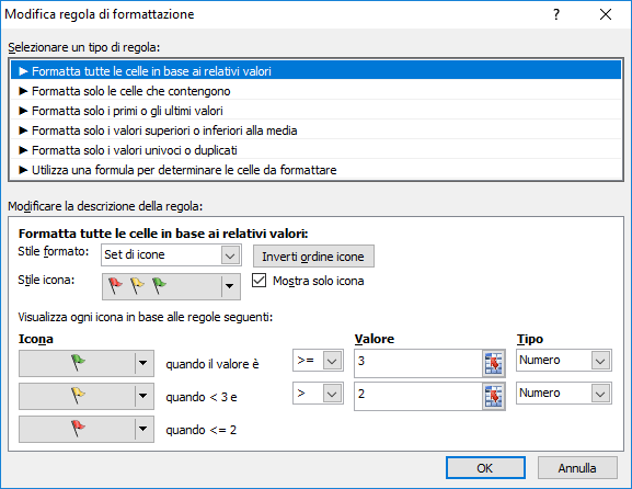 Excel Formattazione condizionale con Set di icone