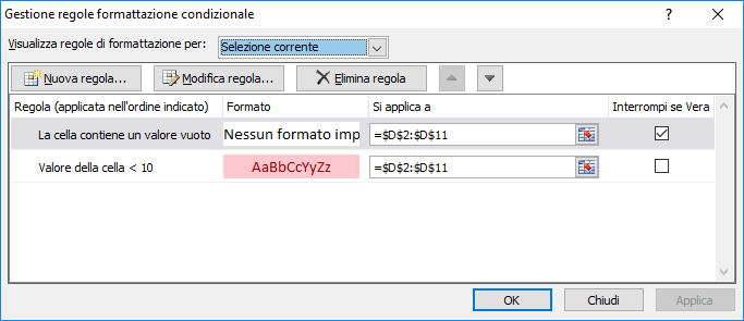 Excel Formattazione condizionale per celle vuote