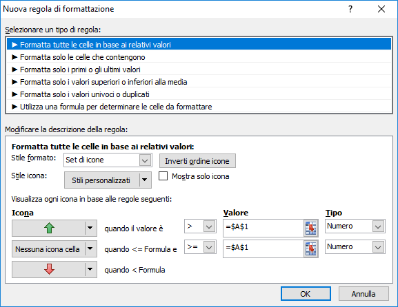 Excel Formattazione condizionale con Set di icone