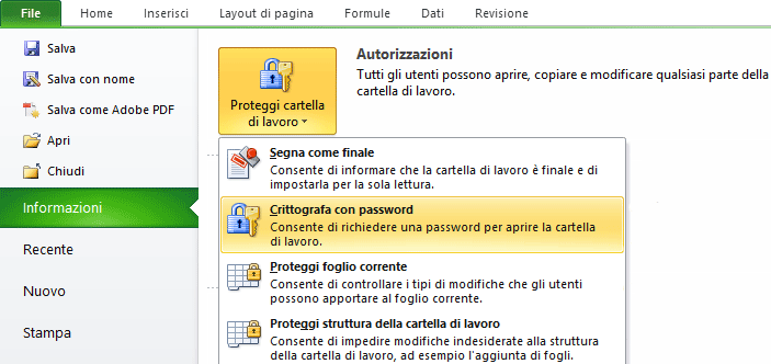 Protezione in Excel