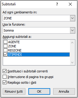 Funzione subtotale 4