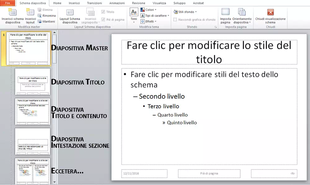 PowerPoint: creare Temi professionali. Schema diapositiva