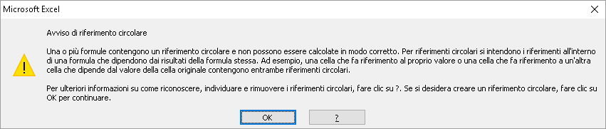 Messaggi di errore Excel