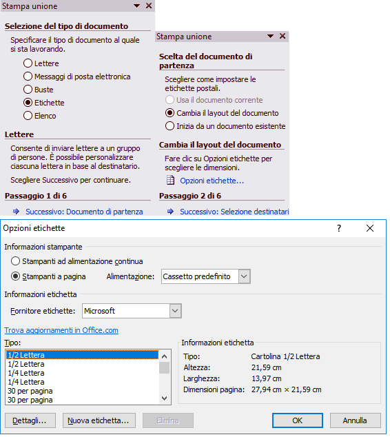 Word Stampa unione per etichette passaggi 1, 2, 3